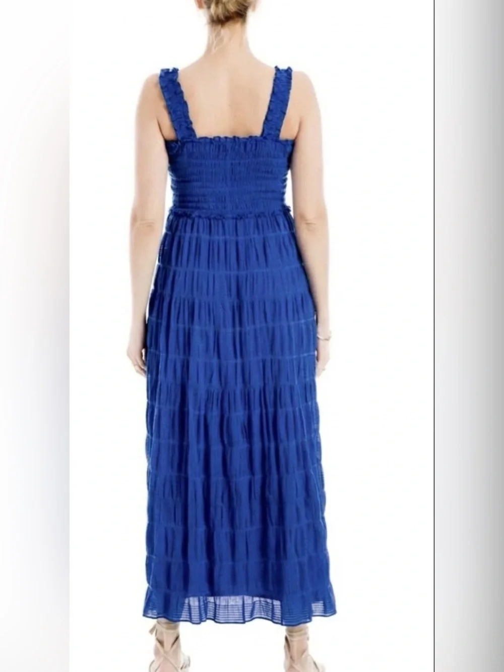 Max Studio Royal Blue Smocked Maxi Dress with Ruffle Straps Cotton Stretchy